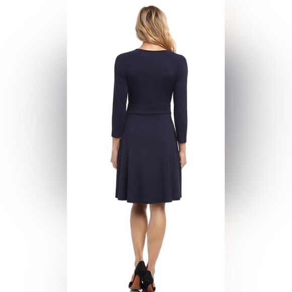 Karen Kane navy faux wrap dress - Picture 2 of 13